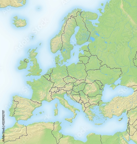 Europe, shaded relief map
