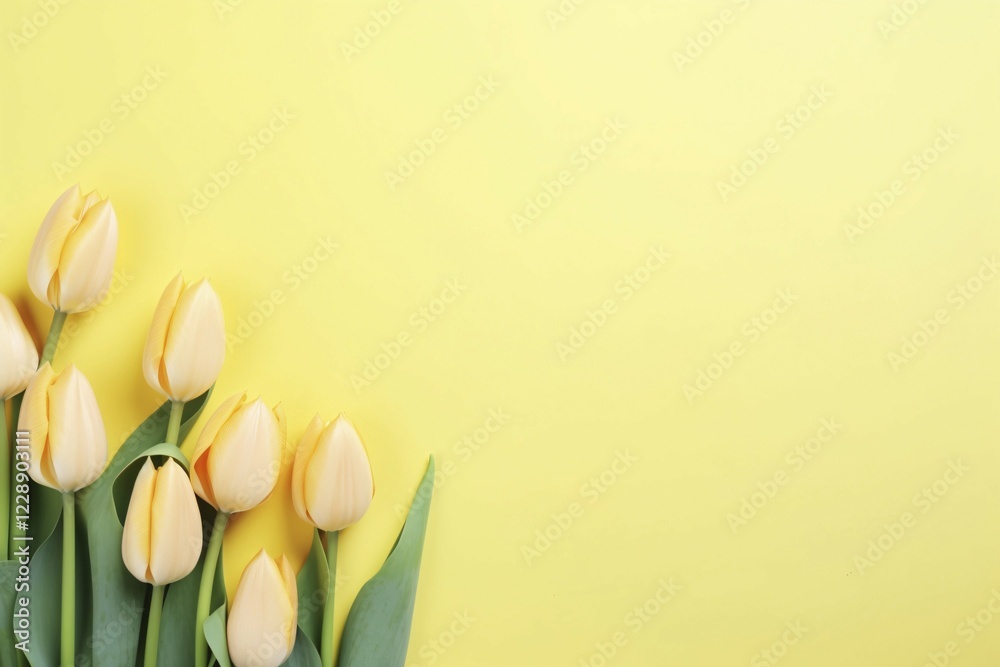 Yelllow tulip spring flowers with copy space. KI generiert, generiert AI generated Yelllow tulip spring flowers with copy space. KI generiert, generiert AI generated