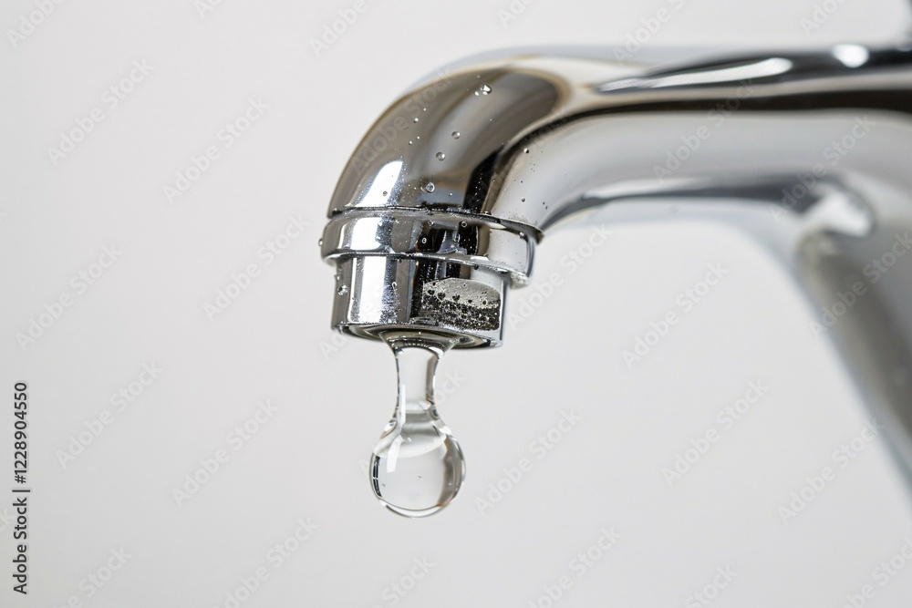 Single drop of water coming out of water tap. KI generiert, generiert, AI generated Single drop of water coming out of water tap. KI generiert, generiert, AI generated