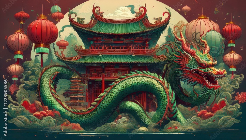 Obraz premium 2025 Chinese Year of the Snake and Chinese Architecture