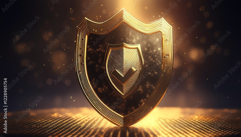 Fototapeta premium A glowing golden shield symbolizing protection and security against various threats.