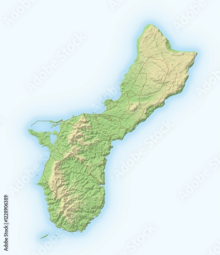 Guam, shaded relief map, USA, Oceania