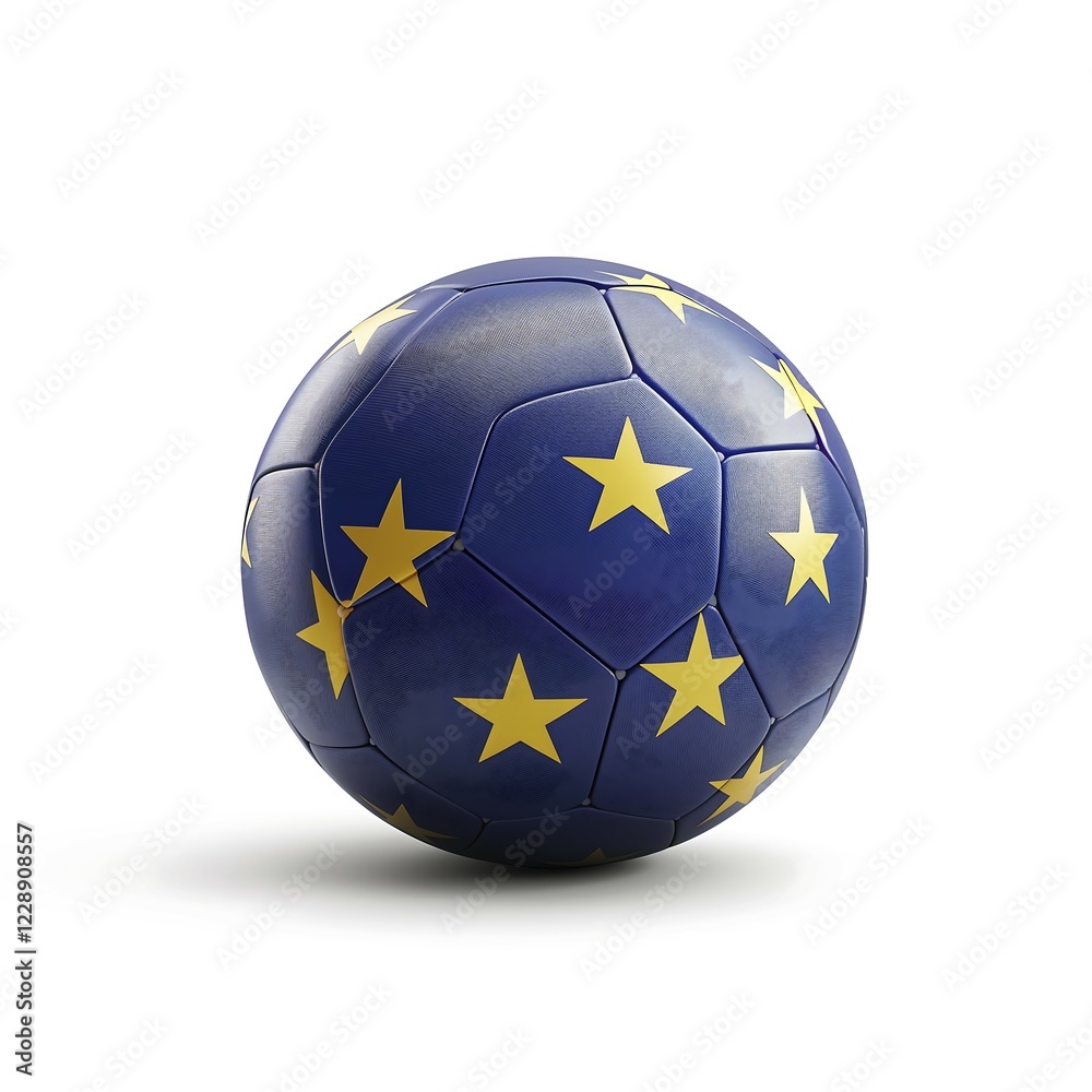 A football in blue with yellow stars, reminiscent of the EU flag, AI generated A football in blue with yellow stars, reminiscent of the EU flag, AI generated