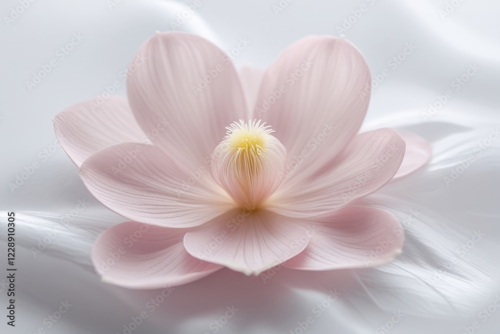 Soft light pink flower in sharp focus, beautifully set against a white background to emphasize its natural grace Soft light pink flower in sharp focus, beautifully set against a white background to emphasize its natural grace