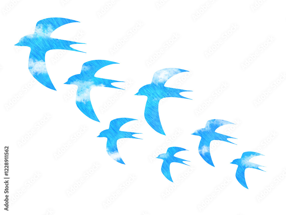 青空色の鳥(ツバメ)のシルエット 青空色の鳥(ツバメ)のシルエット