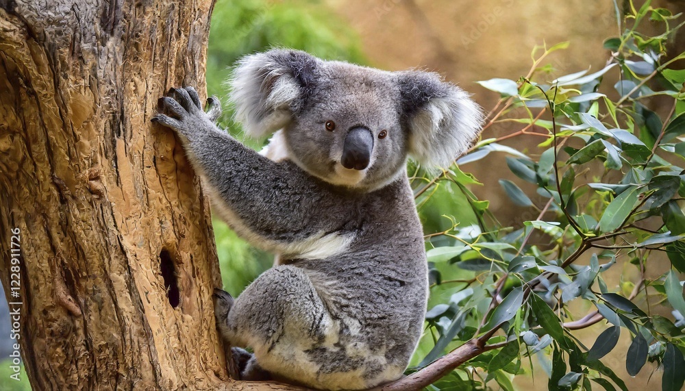 Obraz premium AI generated, animal, animals, mammal, mammals, biotope, habitat, one, individual, foraging, wildlife, koala (Phascolarctos cinereus)