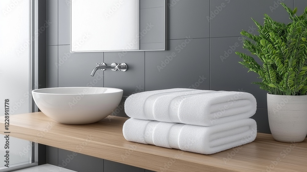 Fototapeta premium Transform Your Bathroom with Stylish Sinks, Functional Mirrors, and Comforting Towels to Enhance Your Daily Routine