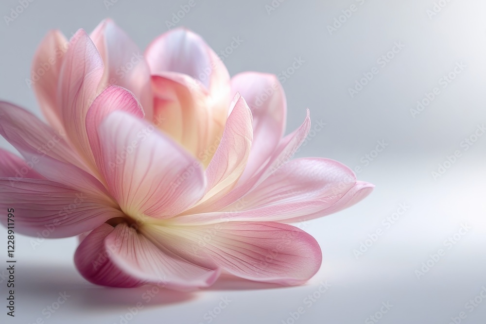 Close-up floral photograph of a pastel bloom on white, highlighting its intricate petal structure and soft color gradient Close-up floral photograph of a pastel bloom on white, highlighting its intricate petal structure and soft color gradient