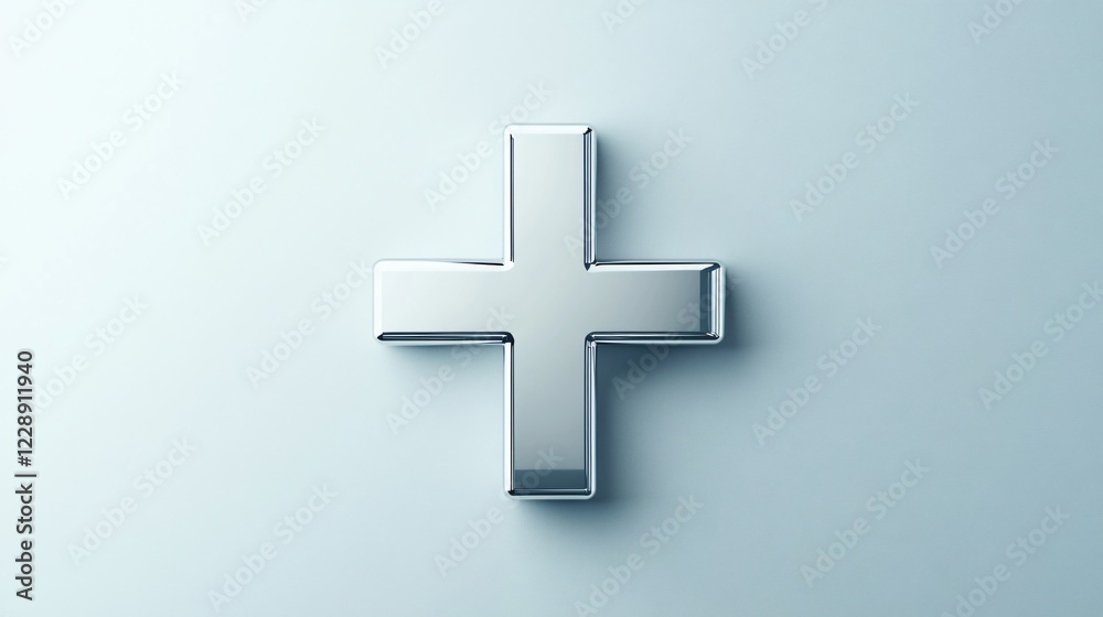 Fototapeta premium 3D Silver Plus Sign Medical Icon Apteka Vector Illustration