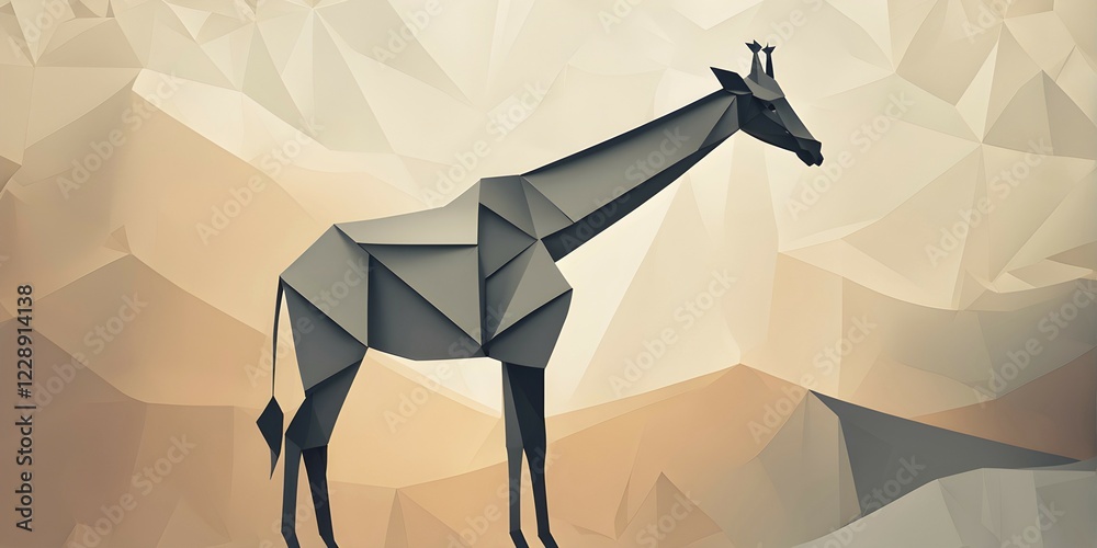 Fototapeta Abstract origami giraffe wallpaper illustration, AI generated