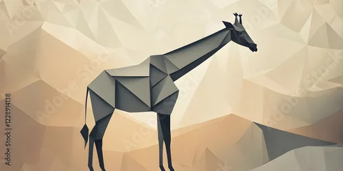 Obraz Abstract origami giraffe wallpaper illustration, AI generated