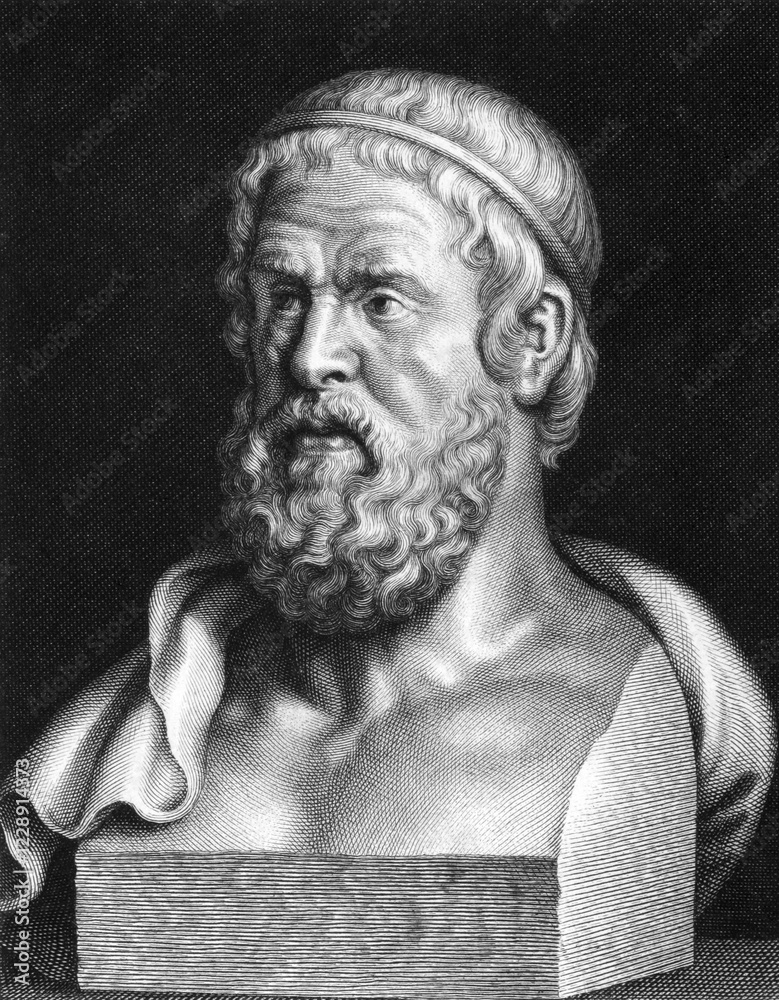 Fototapeta premium Sophocles (497/6 BC-406/5 BC) on engraving from 1859. One of three ancient Greek tragedians whose plays have survived. Engraved by unknown artist and published in Meyers Konversations-Lexikon, Germany, 1859, Europe
