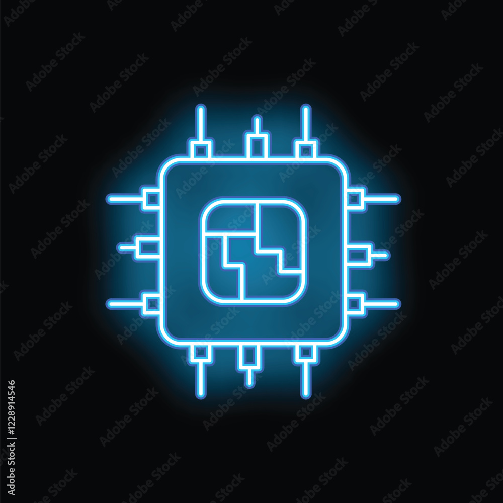 Neon blue circuit board is glowing on a black background Neon blue circuit board is glowing on a black background