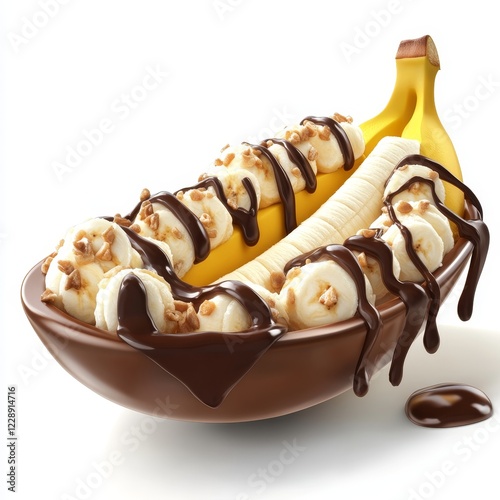 Banana split isolated on white background