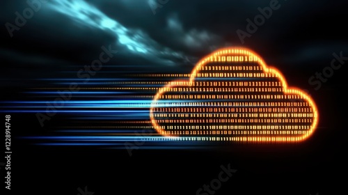 Digital cloud data transfer illustration.