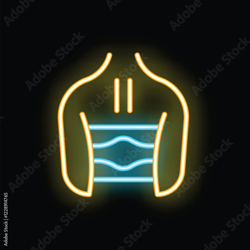Yellow and blue neon sign showing trachea with a stent placed inside, highlighting medical intervention for respiratory health