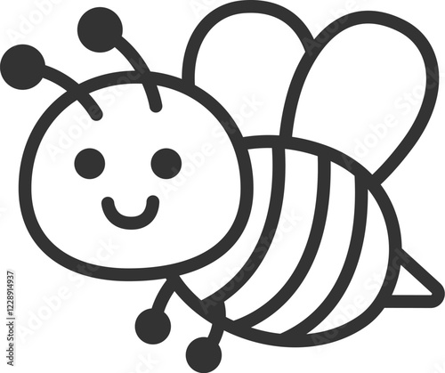 蜜蜂のキャラクターのアイコン（線画）のイラスト