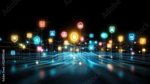Digital connections through colorful icons.