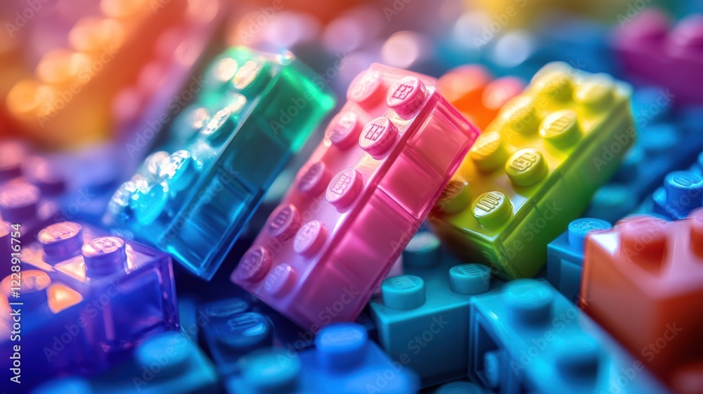 Naklejka premium Colorful plastic blocks close-up.