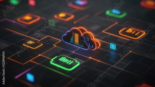 Digital cloud storage network concept illustration