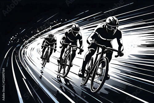 Obraz na płótnie Line art black and white cyclist in velodrome, AI generated w salonie