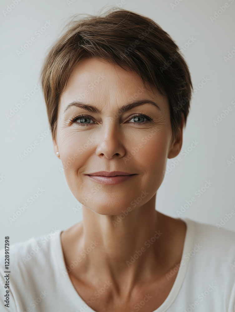 Smiling woman wearing glasses in casual clothing Smiling woman wearing glasses in casual clothing