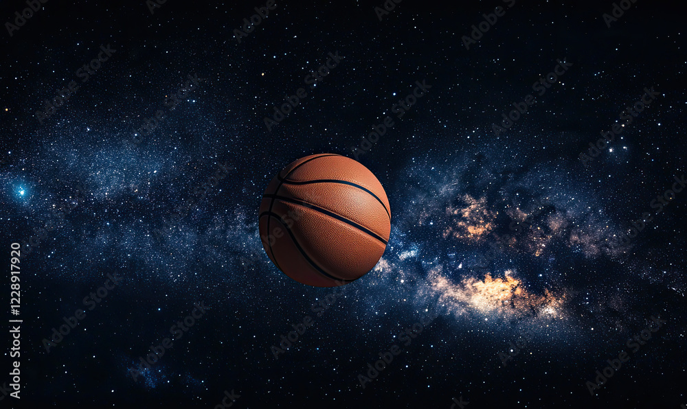 Obraz premium Fiery Basketball Floating in Cosmic Space