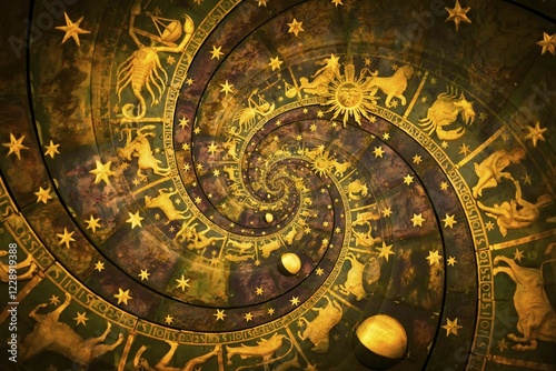 Wallpaper Mural Astrological background with zodiac signs and symbol, black Torontodigital.ca