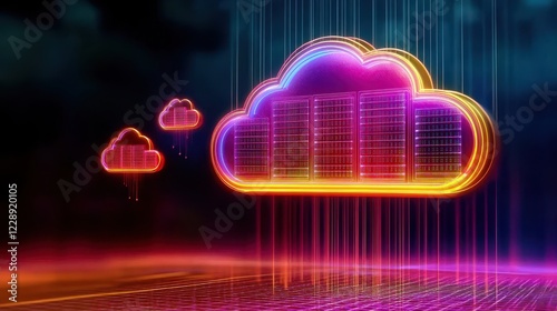 Colorful digital clouds with data streams.