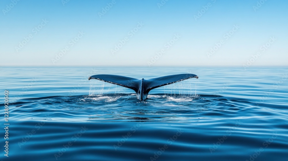 Fototapeta premium Whale's fluke diving into ocean water.