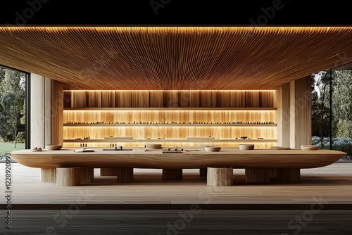 Serene Minimalist Wooden Interior Design Space