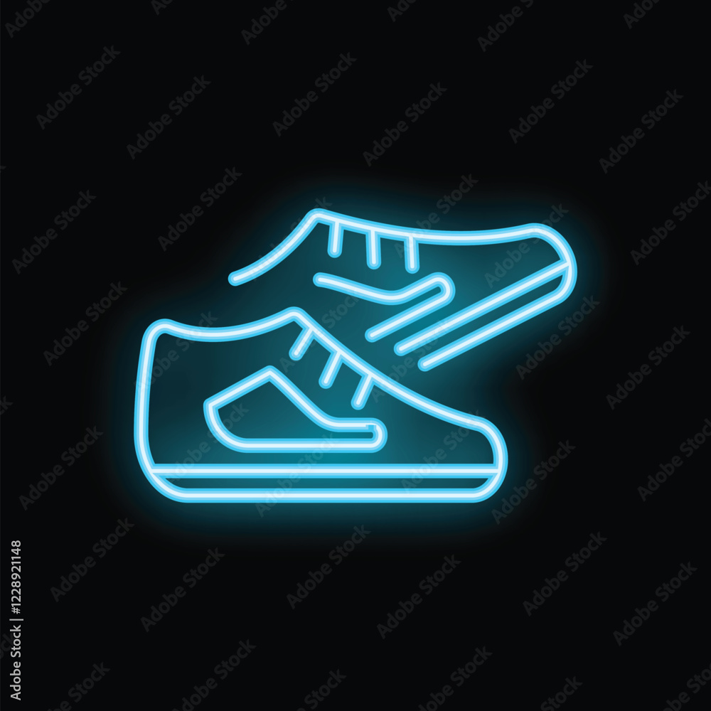 Neon sign representing a pair of sneakers, ideal for a shop or an advertisement Neon sign representing a pair of sneakers, ideal for a shop or an advertisement