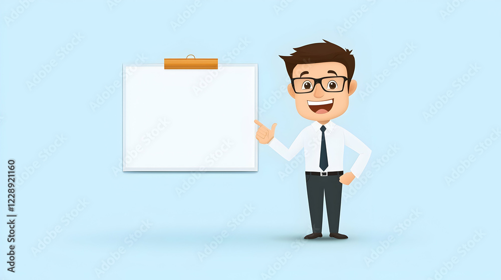 Smiling Businessman Pointing at Blank Clipboard Illustration Smiling Businessman Pointing at Blank Clipboard Illustration