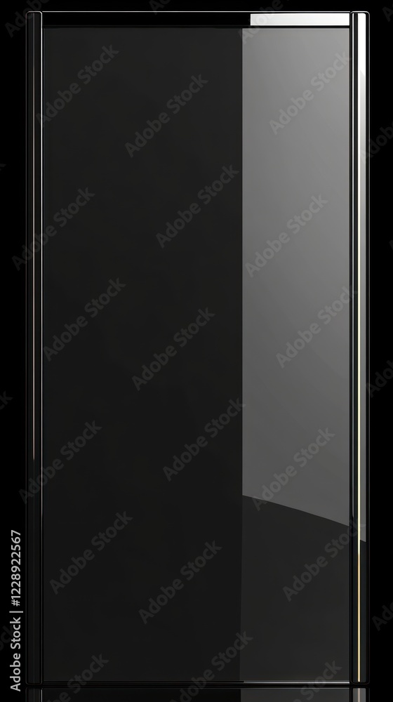 Sleek black rectangular object with reflective surface. Sleek black rectangular object with reflective surface.