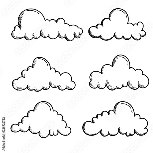 Set clouds sketch hand drawn doodle vector isolated. 