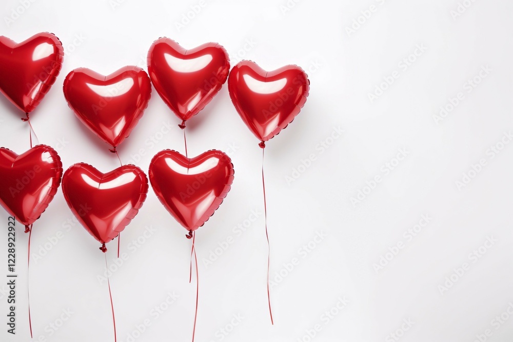 Heart shaped red balloons on white background. KI generiert, generiert, AI generated Heart shaped red balloons on white background. KI generiert, generiert, AI generated