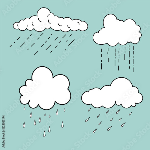 Set clouds sketch hand drawn doodle vector isolated. 