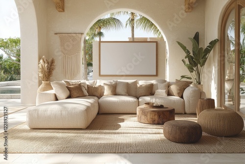 Beige Sectional Sofa in Tropical Outdoor Setting