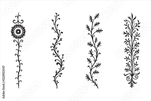 Silhouette vertical line divider with Baroque ornament black color only