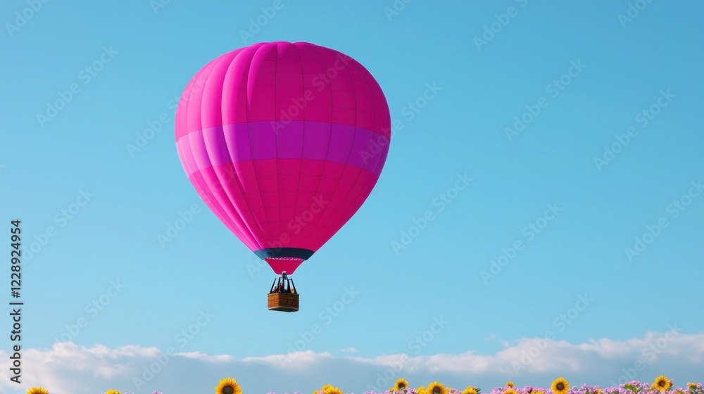 Obraz premium Pink And Purple Hot Air Balloon Over Sunflower Field