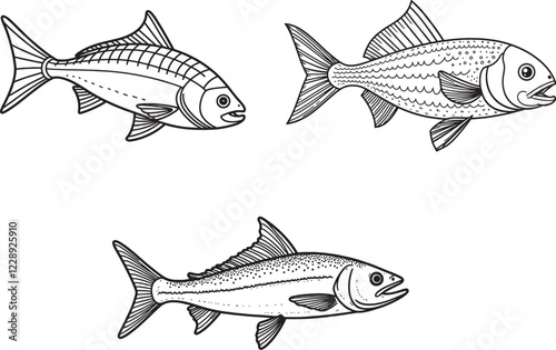 mackerel fish set line art vector