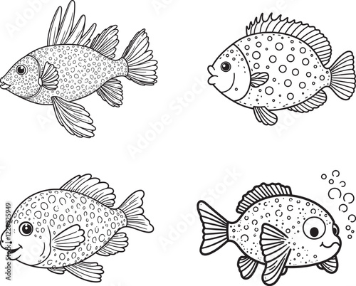 puffer fish set isolated on white background