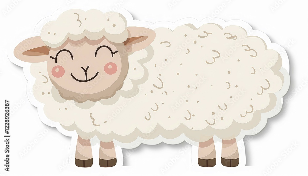 A fluffy, happy cartoon sheep with adorable pink cheeks, ai generated, AI generated A fluffy, happy cartoon sheep with adorable pink cheeks, ai generated, AI generated