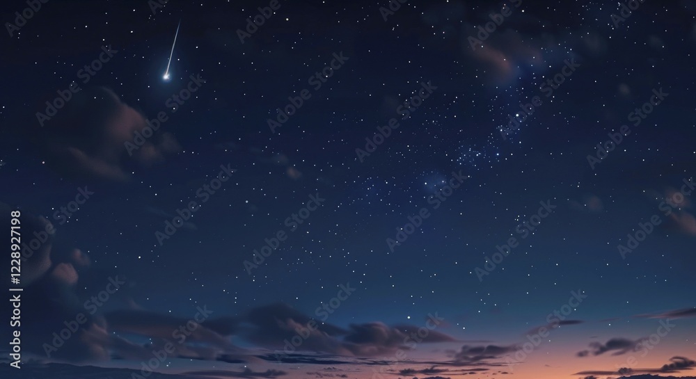 Fototapeta premium Night sky with scattered clouds and a shooting star AI generated