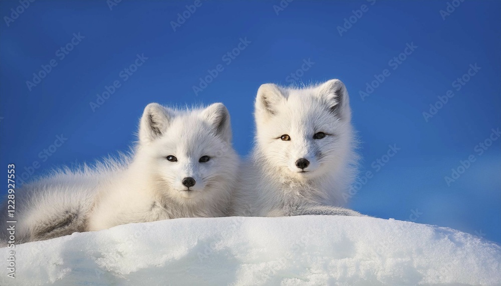Two Arctic foxes in the Arctic, Arctic fox and pup, Arctic fox, Snow fox, AI generated, Studio, AI generated