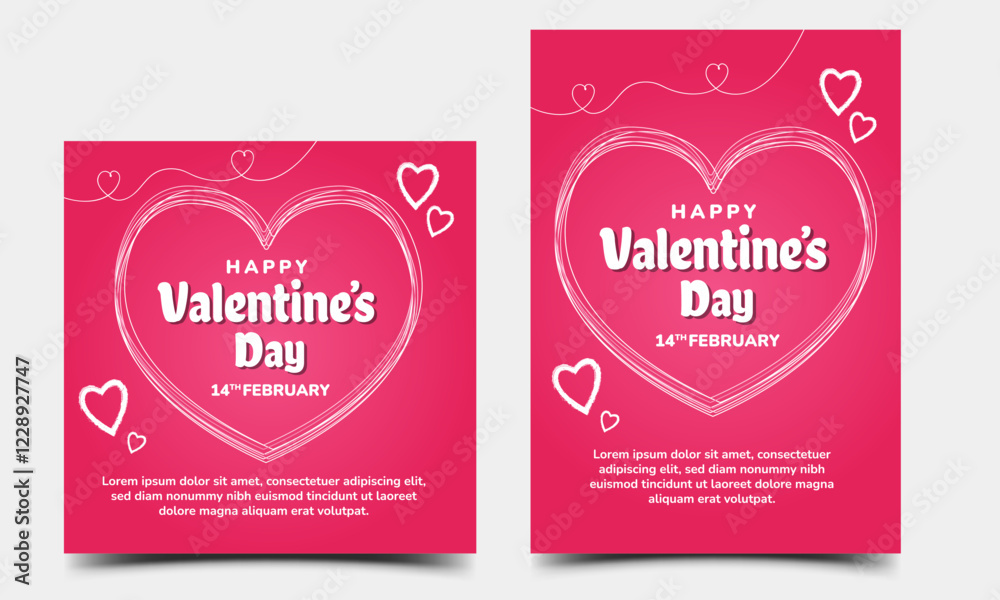 Valentine's day social media post and story size template with scribble love frame Valentine's day social media post and story size template with scribble love frame