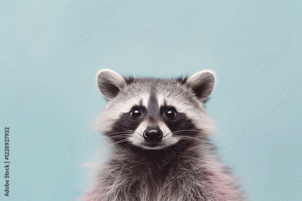 Obraz premium Racoon on pastel blue background. KI generiert, generiert AI generated