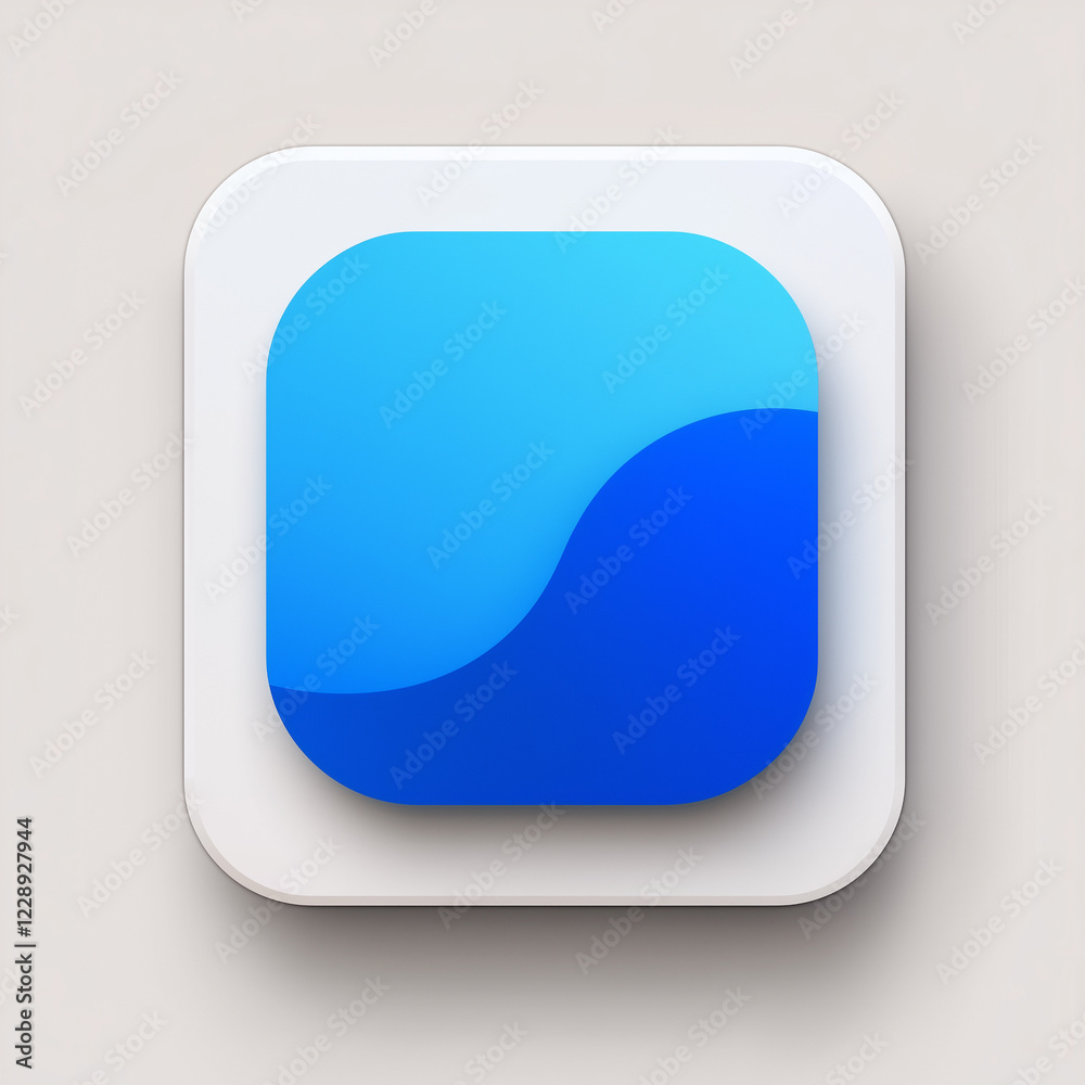 Blue Glossy Square Button: Modern Icon on White Blue Glossy Square Button: Modern Icon on White