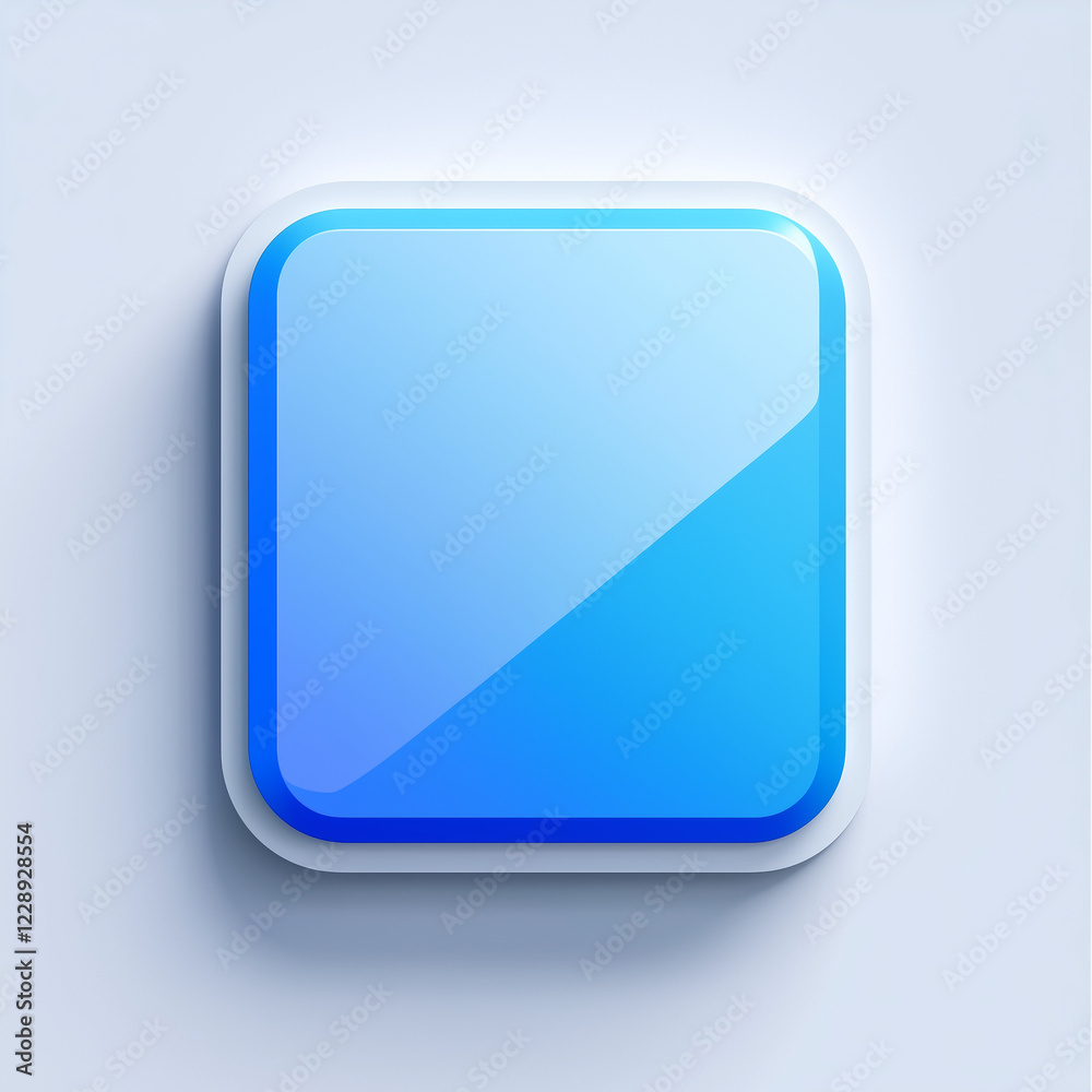 Blue Glossy Square Button: Modern Icon on White Blue Glossy Square Button: Modern Icon on White