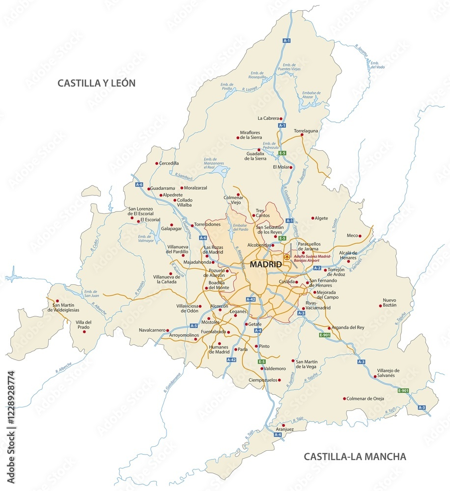 Obraz premium Street map of the Community of Madrid, Spain, Europe